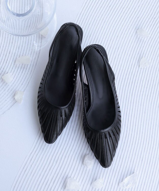 Tiaclasse 【小倉優子さん着用・フラット&ヒール2TYPE】ケージデザインシアーパンプス ヒール：ブラック