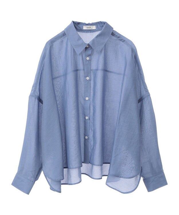 earth music&ecology ワイドシルエットシアーシャツ Blue