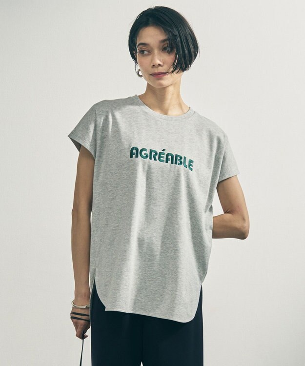 UNFILO L BEAUTY FORM-T cotton ロゴ フレンチスリーブ Tシャツ TOPグレー