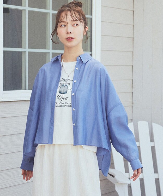 earth music&ecology ワイドシルエットシアーシャツ Blue