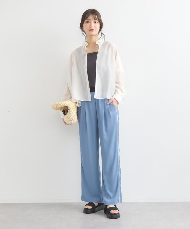 earth music&ecology ワイドシルエットシアーシャツ Off White