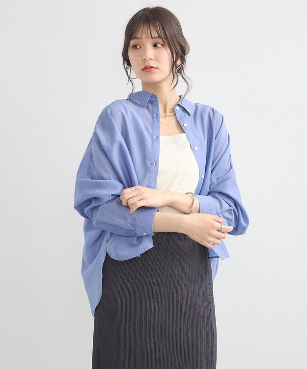 earth music&ecology ワイドシルエットシアーシャツ Blue