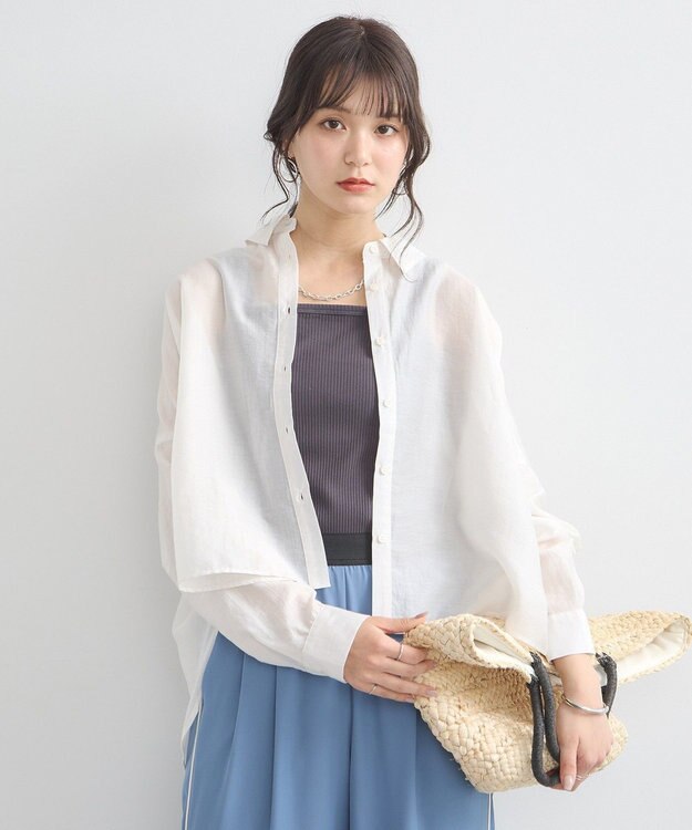 earth music&ecology ワイドシルエットシアーシャツ Off White