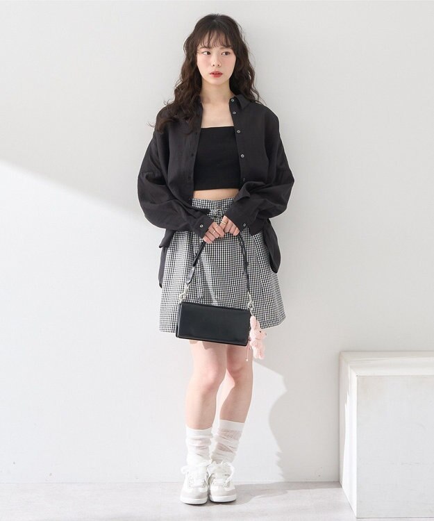 earth music&ecology ワイドシルエットシアーシャツ Black