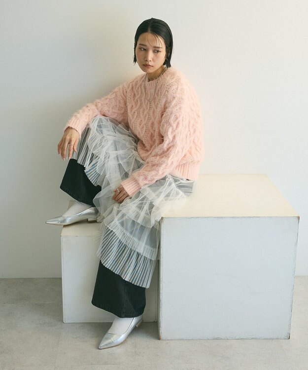 Green Parks armonia．シャギーケーブルニット Pink