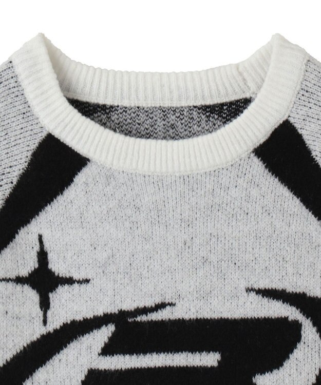 WEGO 配色スポーツグラフィックフラッフィーニットプルオーバー ホワイト