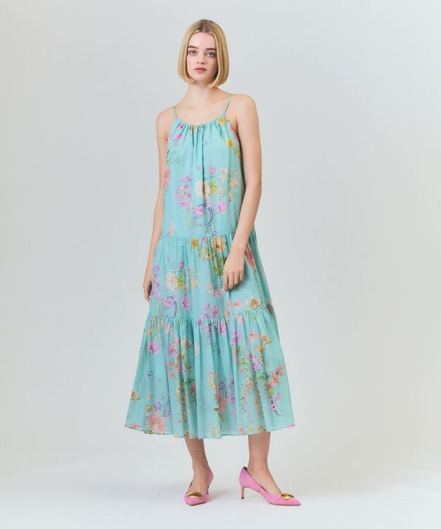 GRACE CONTINENTAL ボタニカルティアードドレス ミント