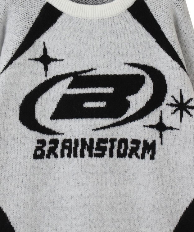 WEGO 配色スポーツグラフィックフラッフィーニットプルオーバー ホワイト