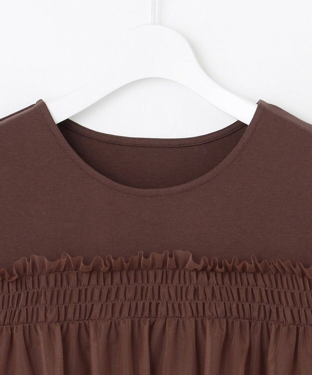 Feroux 【汗ジミが目立たない・洗える】バルーンチュール Tシャツ ダークブラウン系