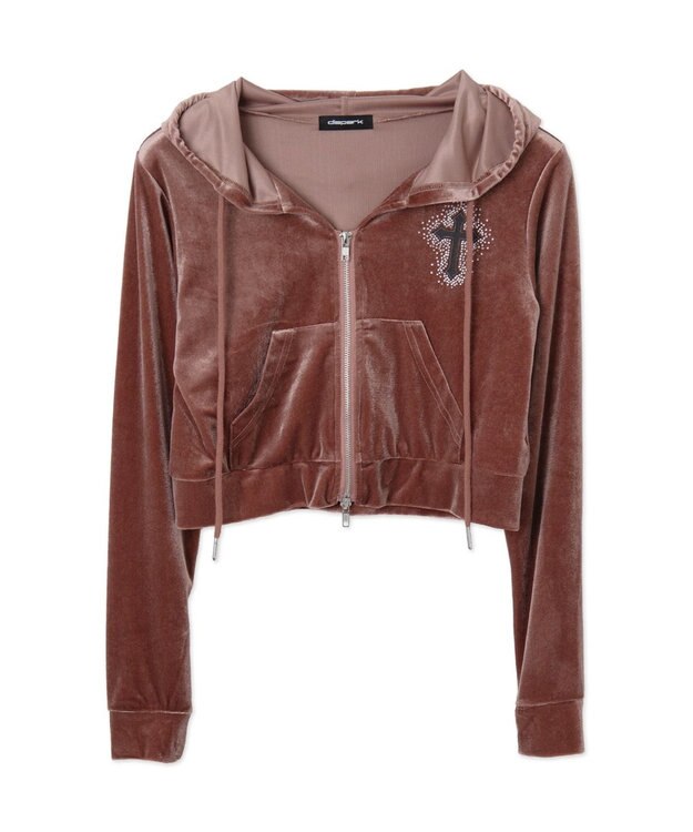 WEGO 【SETUP対応ITEM】ラインストーンベロアWZIPパーカー ピンク