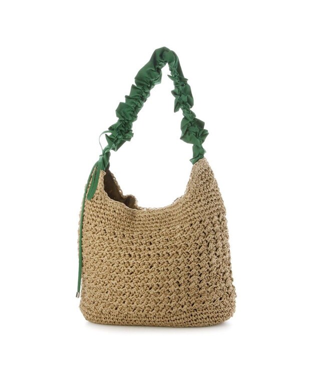 UNBILLION カシュカシュ cachecache / ドロストフリルハンドル地柄編みトート カゴバッグ グリーン