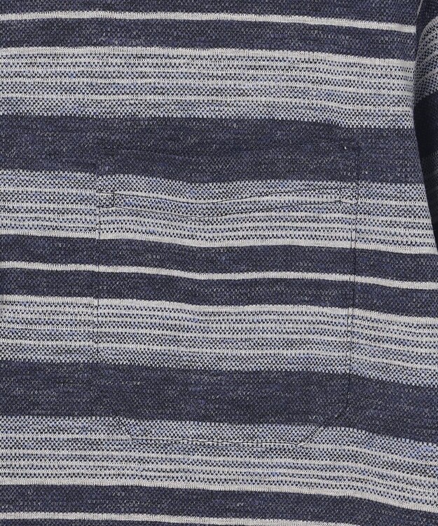 JOSEPH ABBOUD 【キングサイズ・吸水速乾】リネンマルチボーダー ポロシャツ ネイビー系2