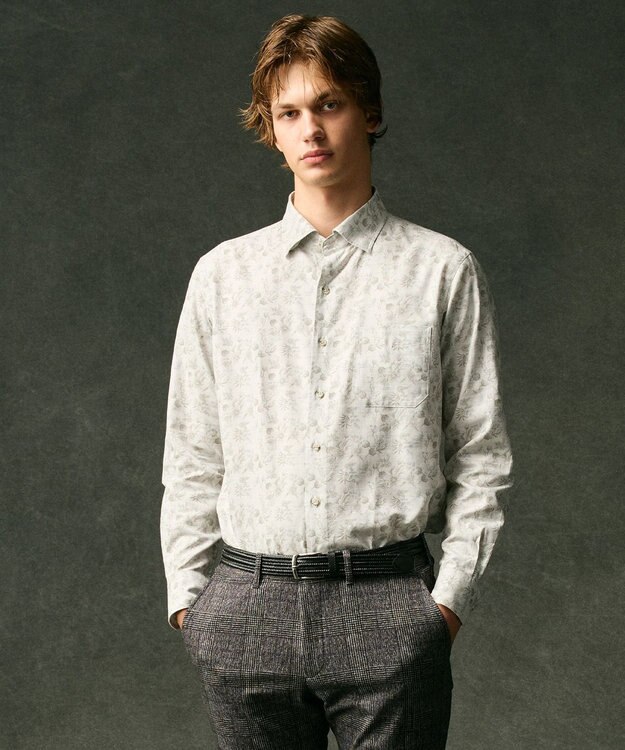 JOSEPH ABBOUD 【キングサイズ・自然な光沢感】コットンビエラフラワープリント シャツ アイボリー系5