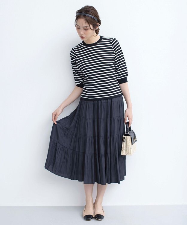 組曲 S ギャザーライトデシン ティアードスカート ブラック系