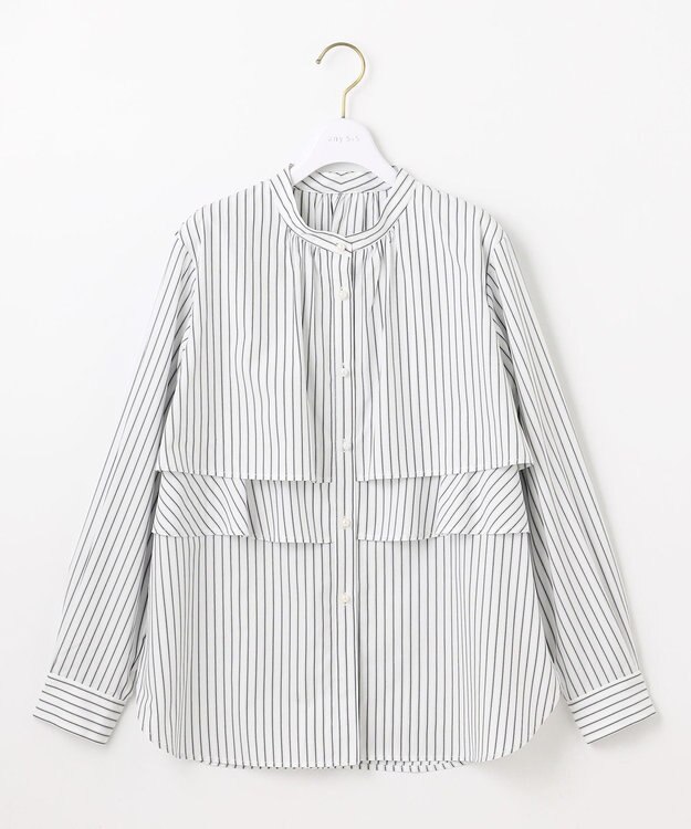 ANY SIS S 【洗える】ラッフルレイヤード ブラウス アイボリーストライプ