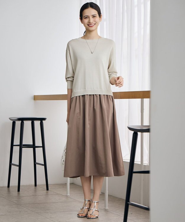 自由区 S 【人気異素材コンビの最新作・前後着用可】タフタコンビ ワンピース ベージュ×モカ