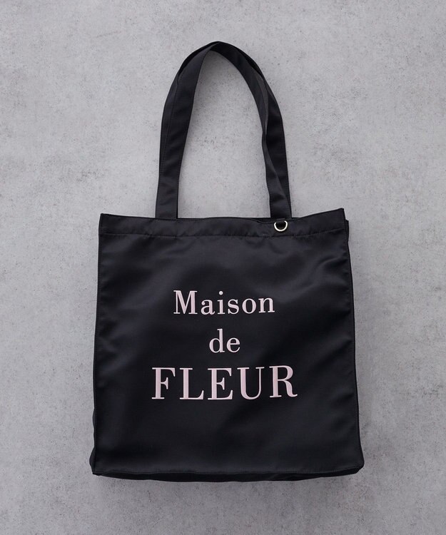 Maison de FLEUR ブランドロゴ発泡プリントスクエアトート Black