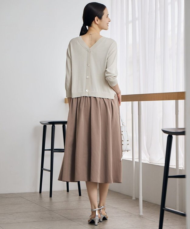 自由区 S 【人気異素材コンビの最新作・前後着用可】タフタコンビ ワンピース ベージュ×モカ