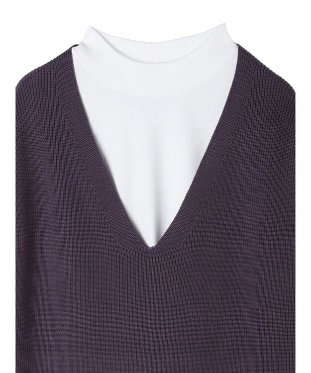 CRAFT STANDARD BOUTIQUE 【2点セット】洗える 60/2 14G片畦Vネックベスト+ロンTEE SET Purple