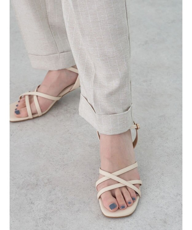 earth music&ecology リネンライクテーパードパンツ（ストライプ） Stripe Beige