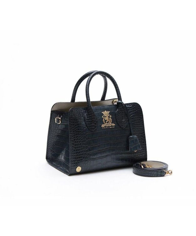 A.D.M.J. 【牛革】クロコ型押しサイドバックルトート25cm(ショルダーストラップ付) MRN