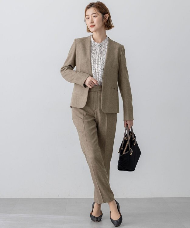 23区 L 【洗える/セットアップ対応】ウールライクカルゼ テーパード パンツ ブラウン系