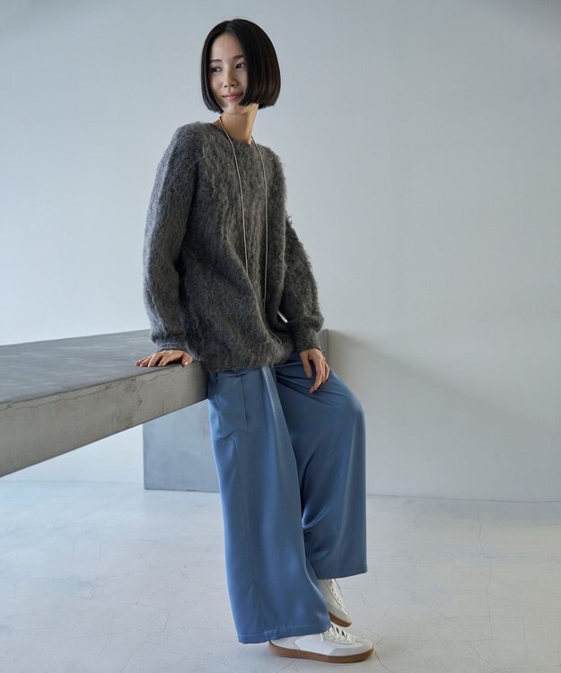 UNFILO アルパカシャギー ロングニット チャコール