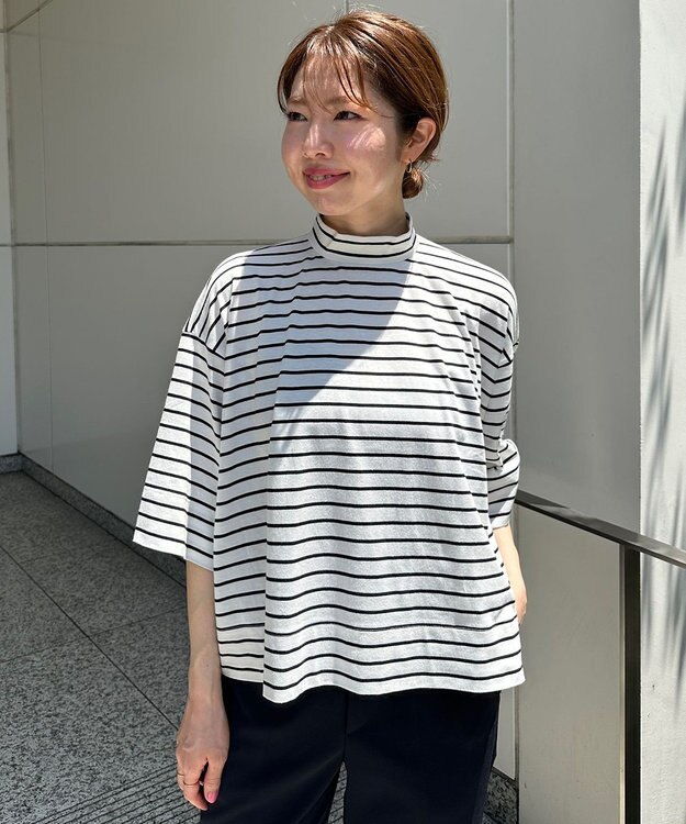 UNFILO ハイネッククロップドTシャツ ボーダー