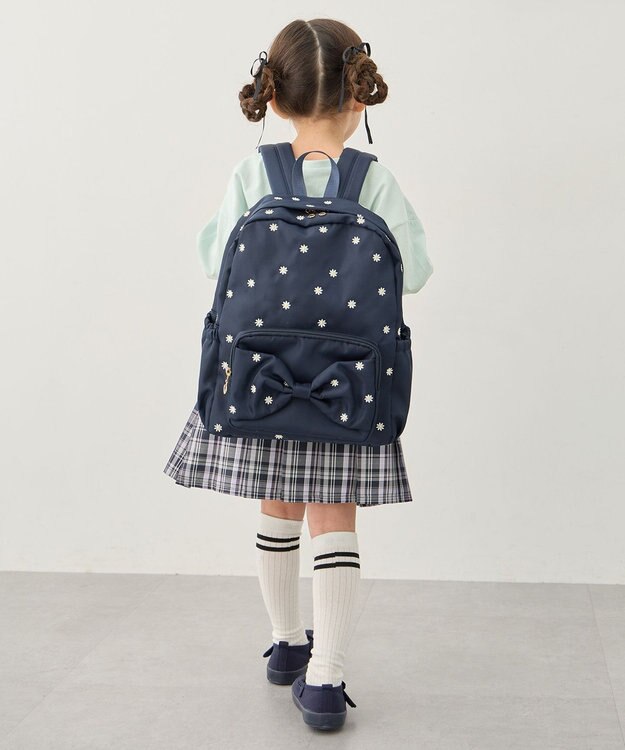 ANY KIDS 【10L容量】総柄刺繍リュック ネイビー
