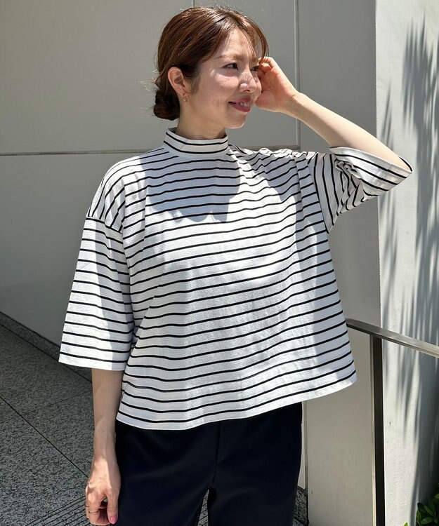 UNFILO ハイネッククロップドTシャツ ボーダー