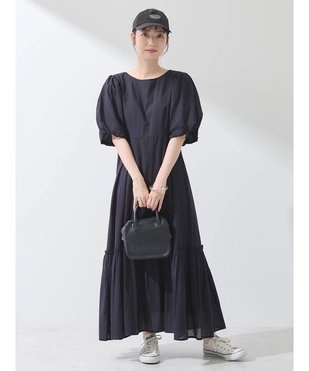 earth music&ecology コットンボイルパフスリーブワンピース Black