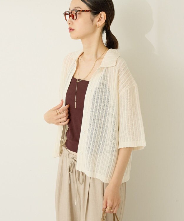 AMERICAN HOLIC メッシュ半袖ブラウス Stripe