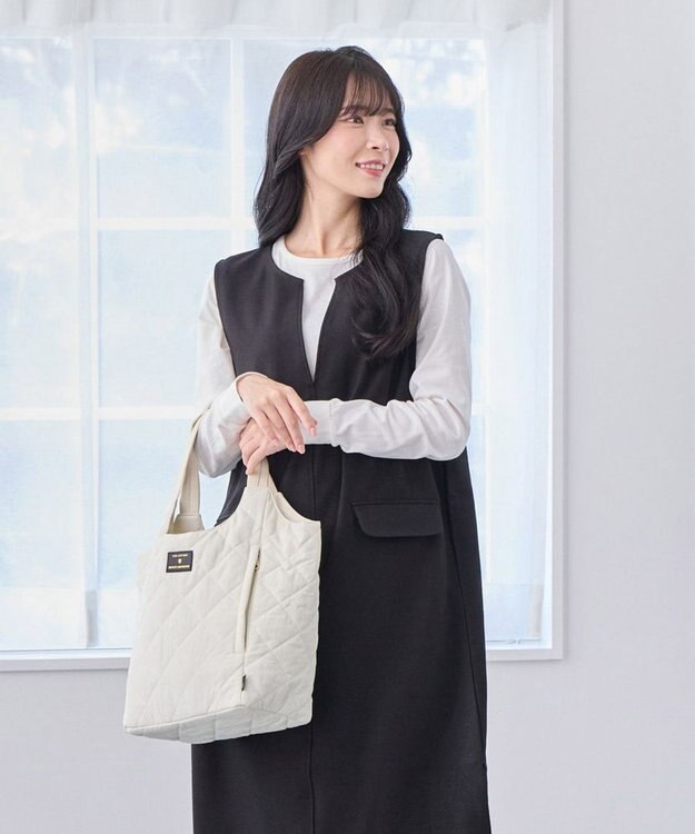 ROOTOTE 3674【仕切り+自立+撥水】LT.ラウンド.パルーティ.キルト-D 02：アイボリー