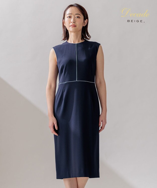 BEIGE， CINDY / クルーネックドレス Navy × White