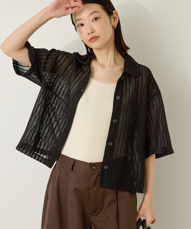 AMERICAN HOLIC メッシュ半袖ブラウス Black