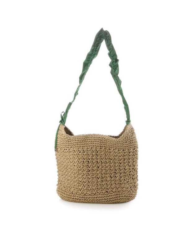 UNBILLION カシュカシュ cachecache / ドロストフリルハンドル地柄編みトート カゴバッグ グリーン