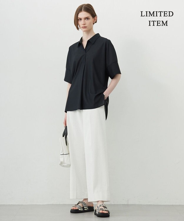 ICB 【WEB限定・洗える】シアートリコット スキッパーカットソー ブラック系