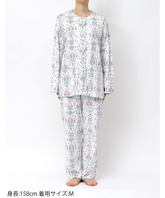 WACOAL パジャマ 長袖 長ズボン 綿100%(本体) ミントン レディース NDX541 /ワコール ホワイト