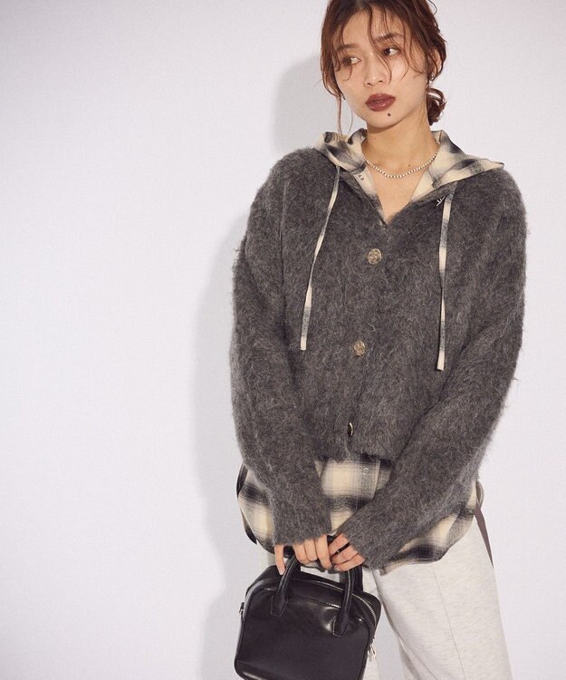 Green Parks 起毛シャギーカーディガン Charcoal Gray