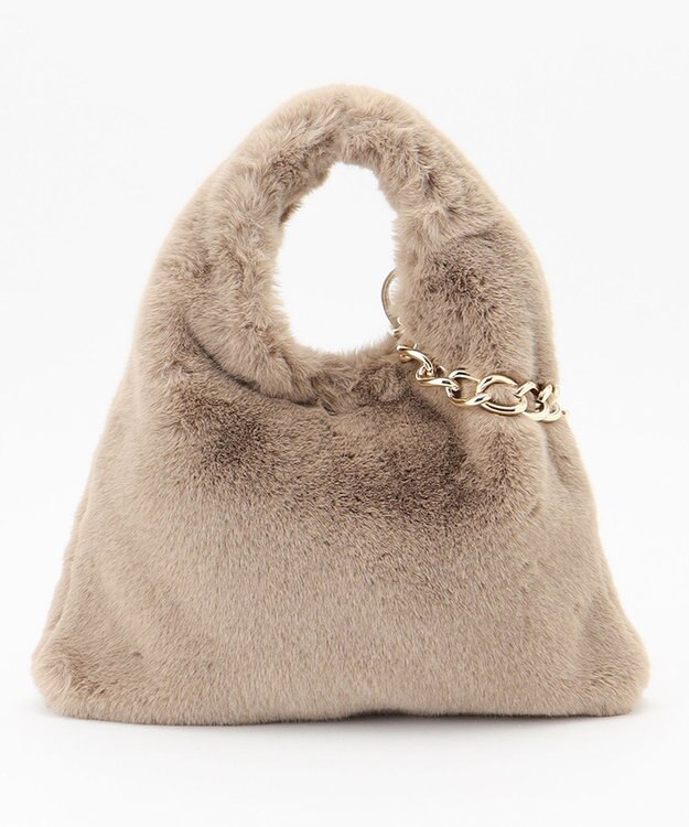 自由区 フェイクファーワンハンドル バッグ ブラウン系