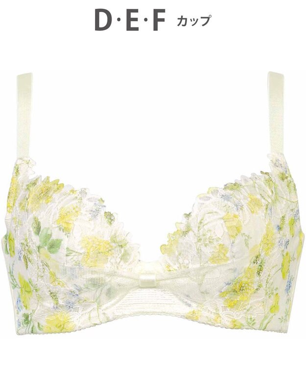 WACOAL 【リボンブラ 脇すっきり】 ブラジャー 脇高設計 着やせシルエット 谷間をメイクしてキープ Gカップまで対応 大きいサイズ レディース BRB433 /ワコール イエロー