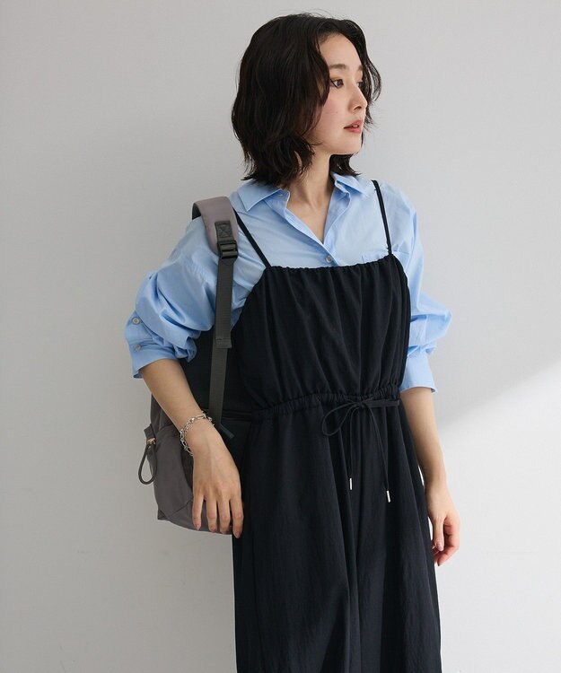 Green Parks 胸元バルーンワイドシルエットサロペット Black