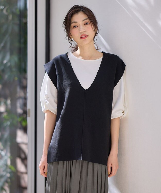 ANY 【洗濯機可】Ｖネックニットベスト ブラック