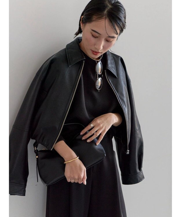 Te chichi フェイクレザークロップドブルゾン ブラック