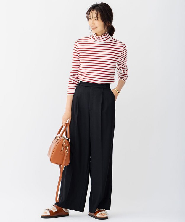 23区 S オーガニックコットンリブ タートルネック カットソー レッドボーダー