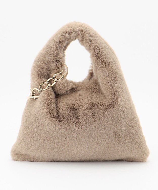 自由区 フェイクファーワンハンドル バッグ ブラウン系