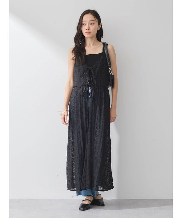 earth music&ecology フラワーレースキャミワンピース Black