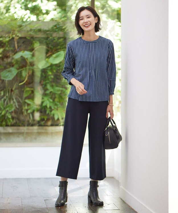 J.PRESS LADIES 【WEB限定カラーあり・洗える】T/Rアルガンシルク ワイド パンツ ネイビー系