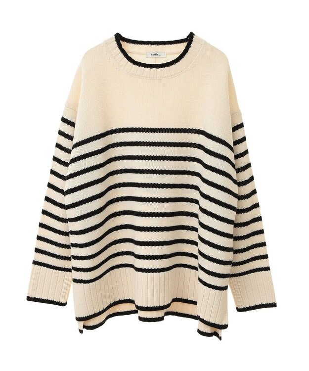 earth music&ecology ウォッシャブルスリットチュニック Border Ivory