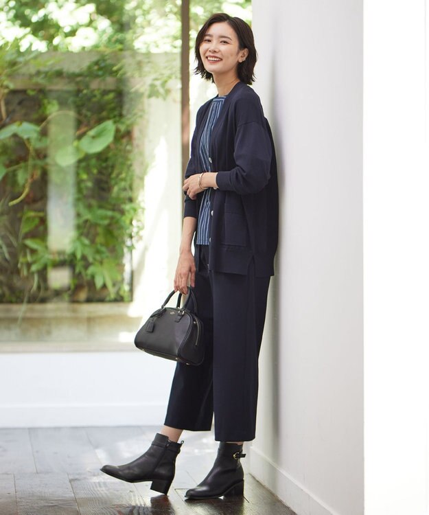 J.PRESS LADIES 【WEB限定カラーあり・洗える】T/Rアルガンシルク ワイド パンツ ネイビー系